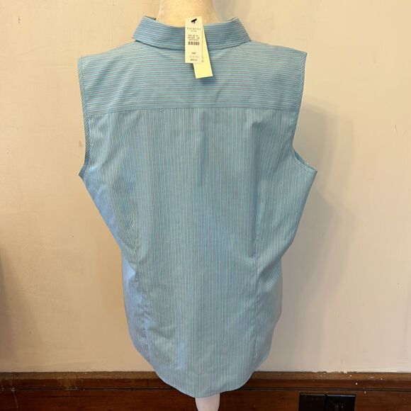 Talbots blue striped sleeveless wrinkle resistant blouse Size 16 P New - Picture 8 of 9